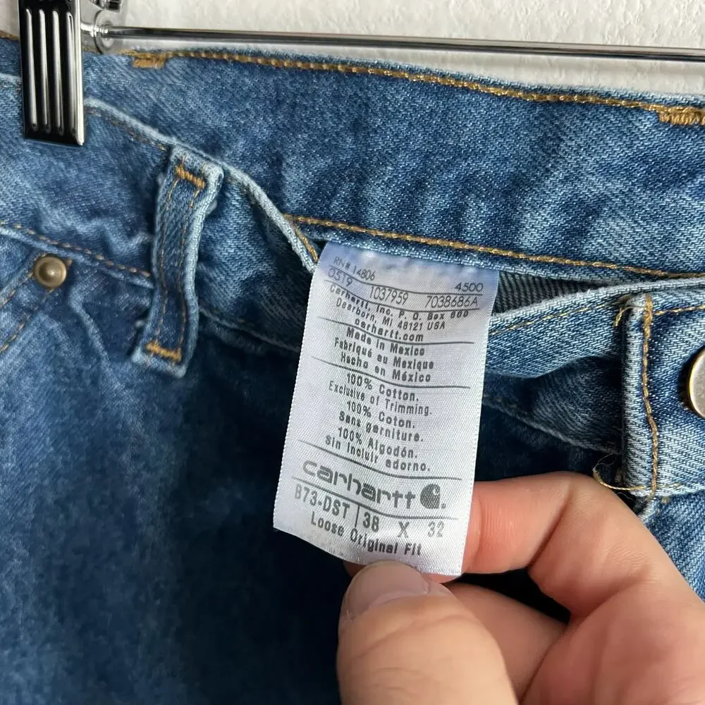 Carhartt denim blue jean double knee work wear carpenter shorts